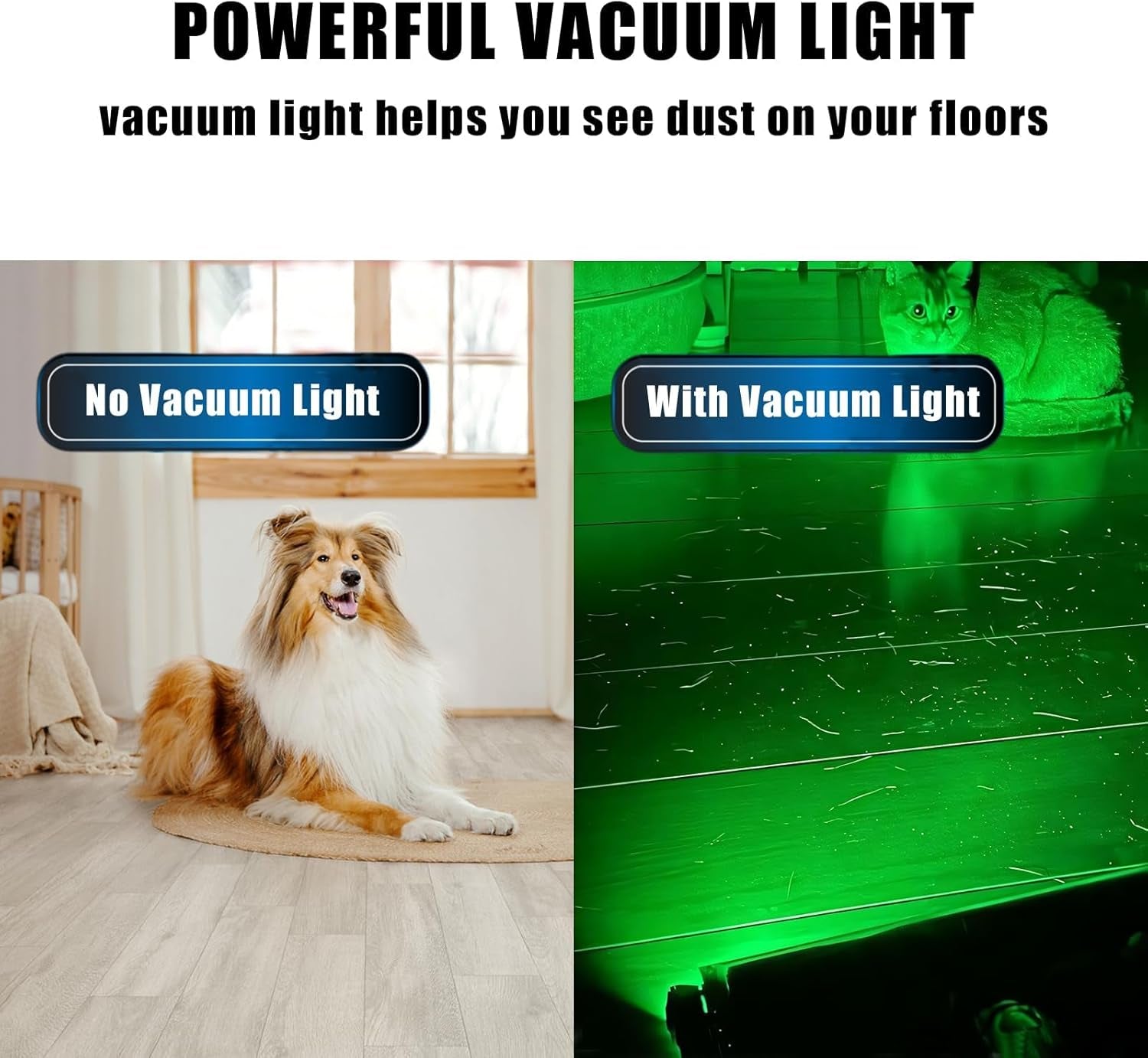 Rechargeable Vacuum Dust Detection LED Light Attachment Reveal Microscopic Dust Pet Hair and Fur, Universal Accessories for Enhanced Cleaning